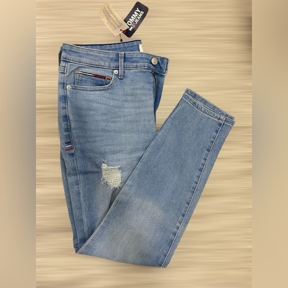 Tommy Hilfiger Denim - Tommy Hilfiger Skinny Jeans Women 31 Light Wash Distressed Mid Rise Stretch